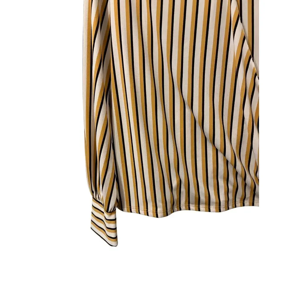 Adrianna Papell Whire, Yellow and Black Stripe Faux Wrap Top M